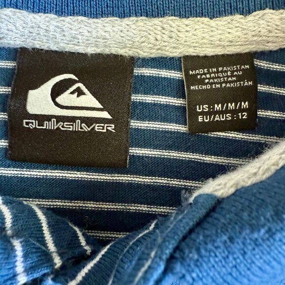 Quicksilver Boys Blue Striped Short Sleeved Collared Polo Shirt - Picture 6 of 7
